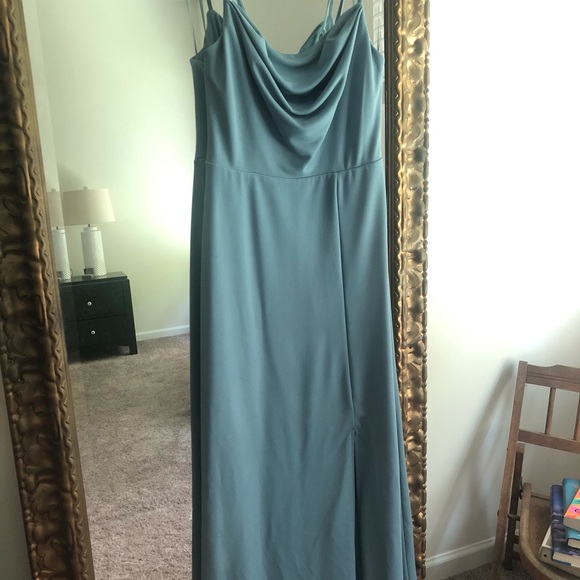 Birdy Grey Ash cowl neck crepe dress in dusty blue - Picture 2 of 6